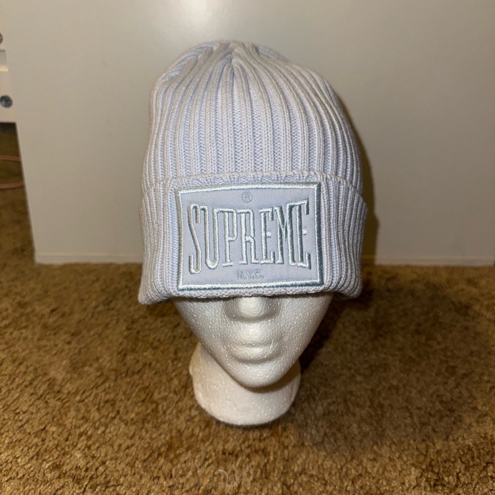 Supreme Light sky blue Ribbed Beanie with Patch